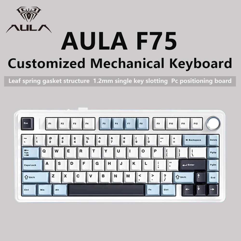 Gaming Keyboard Blue Switches - AULA F75 Keyboard mekanis game nirkabel/Bluetooth/berkabel