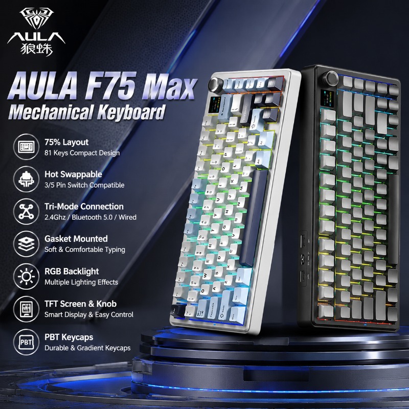 Gaming Keyboard Wireless - AULA F75 Max Mechanical Keyboard 75%