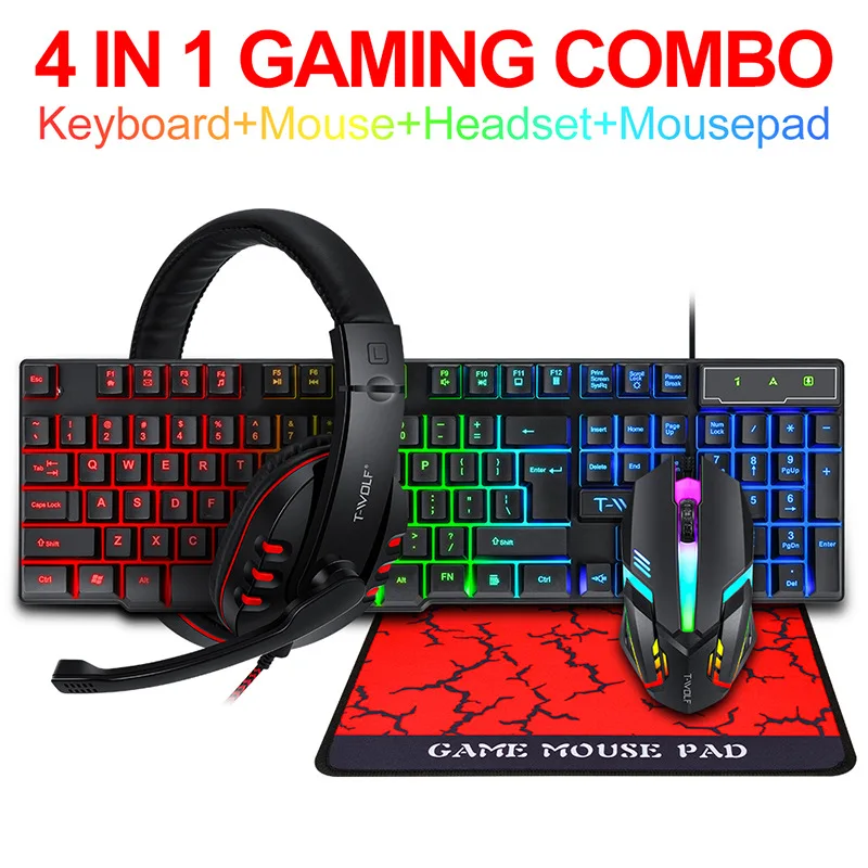 Gaming Keyboard Mouse Set - Set Perlengkapan Gaming T-WOLF Game Four