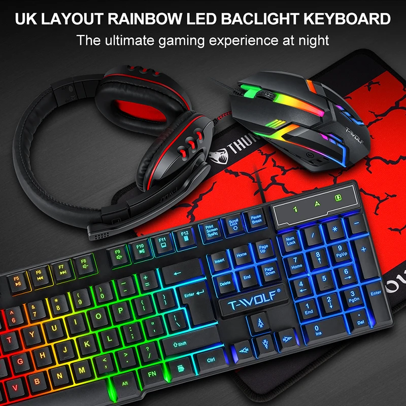 Set Perlengkapan Gaming T-WOLF - Gaming Keyboard Mouse Set ulasan dan harga
